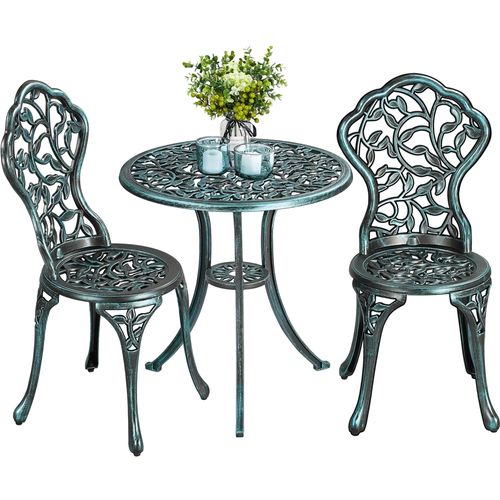 Ensemble De Bistrot 3 Pièces Set Design Vintage Table De Jardin Et 2 Chaises En Métal, Vert