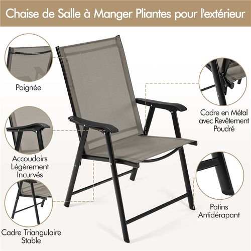Lot De 2 Chaises Pliantes Chaises De Jardin En Toile Avec Dossier Et Accoudoirs, Marron