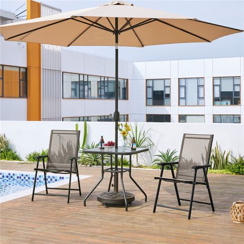 Lot De 2 Chaises Pliantes Chaises De Jardin En Toile Avec Dossier Et Accoudoirs, Marron