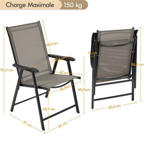 Lot De 2 Chaises Pliantes Chaises De Jardin En Toile Avec Dossier Et Accoudoirs, Marron