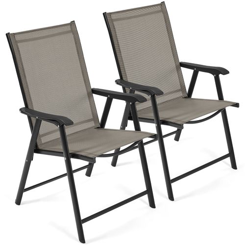 Lot De 2 Chaises Pliantes Chaises De Jardin En Toile Avec Dossier Et Accoudoirs, Marron