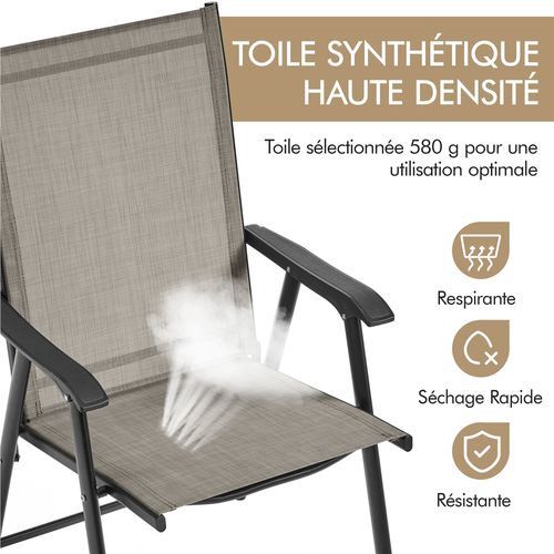 Lot De 2 Chaises Pliantes Chaises De Jardin En Toile Avec Dossier Et Accoudoirs, Marron