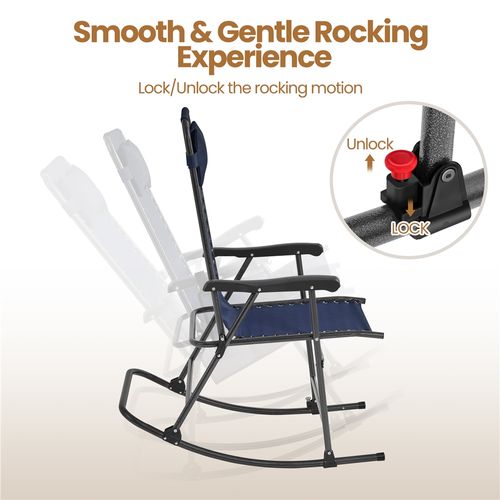 Fauteuil à Bascule Pliant En Toile Et Métal Avec Têtière Et Poche De Rangement, Bleu Marine