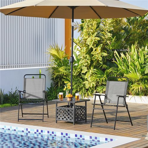 Lot De 2 Chaise De Jardin Pliante Avec Tissu En Polyester Et Robuste Cadre Métal, Gris