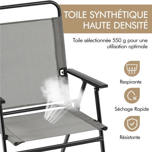 Lot De 2 Chaise De Jardin Pliante Avec Tissu En Polyester Et Robuste Cadre Métal, Gris