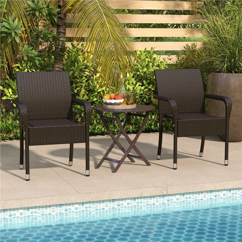 Lot De 2 Fauteuils De Jardin En Rotin Synthétique Avec Accoudoirs Et Cadre En Métal, Marron