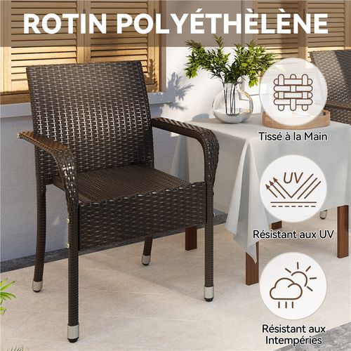 Lot De 2 Fauteuils De Jardin En Rotin Synthétique Avec Accoudoirs Et Cadre En Métal, Marron