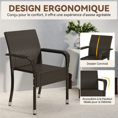 Lot De 2 Fauteuils De Jardin En Rotin Synthétique Avec Accoudoirs Et Cadre En Métal, Marron