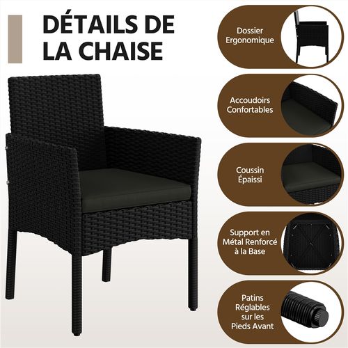 Salon De Jardin En Polyrotin Avec Canapé 2 Places 2 Fauteuils 1 Table Basse, Noir/gris