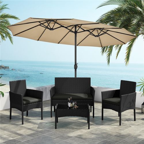 Salon De Jardin En Polyrotin Avec Canapé 2 Places 2 Fauteuils 1 Table Basse, Noir/gris