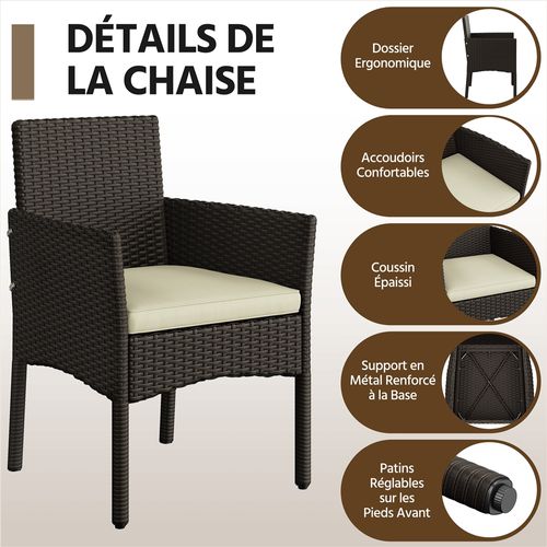 Salon De Jardin En Polyrotin Avec Canapé 2 Places 2 Fauteuils 1 Table Basse, Brun/beige