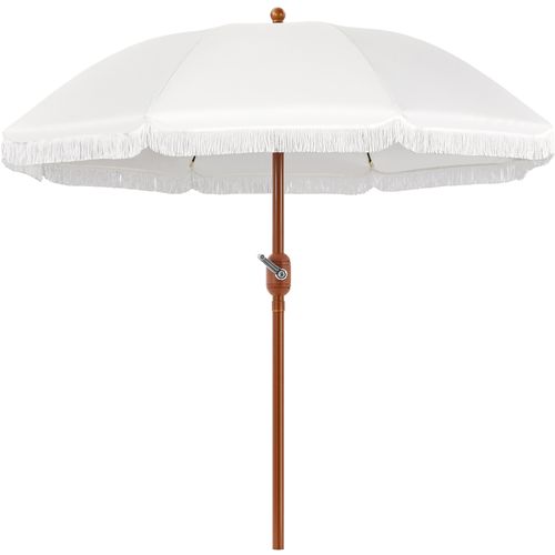 Parasol De Jardin Droit Avec Franges, Tissu Polyester Résistant Et Mât En Métal, Crème
