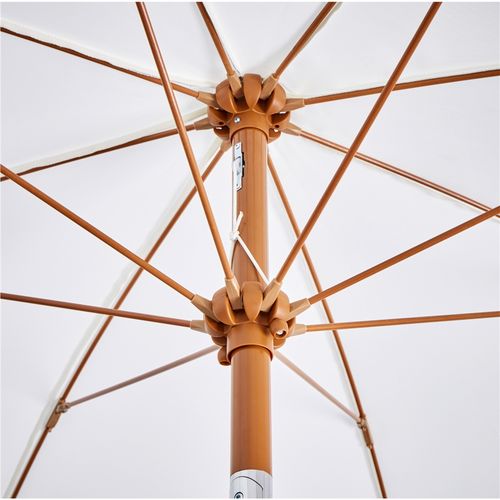 Parasol De Jardin Droit Avec Franges, Tissu Polyester Résistant Et Mât En Métal, Crème