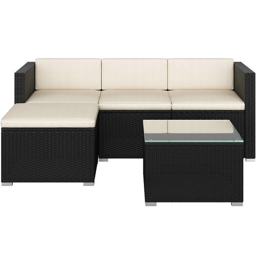 Salon De Jardin En Polyrotin Avec 3 Canapé Modulables 1 Table Basse 1 Ottomane, Noir/beige