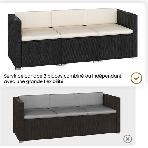 Salon De Jardin En Polyrotin Avec 3 Canapé Modulables 1 Table Basse 1 Ottomane, Noir/beige