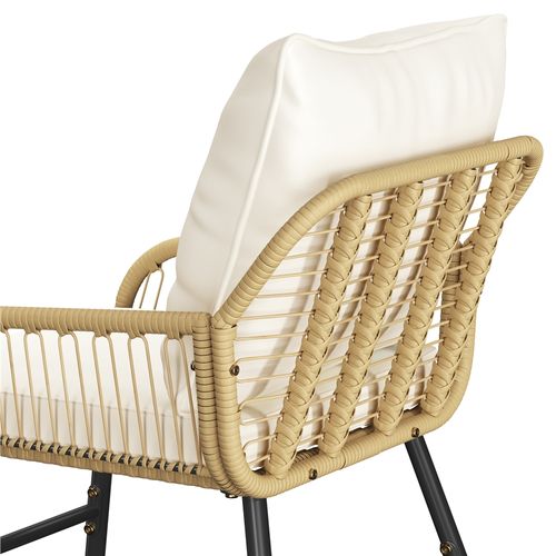 Salon De Jardin 2 Personnes En Polyrotin Avec 2 Fauteuils Et 1 Table Basse, Beige/crème