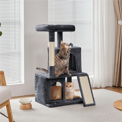 Petit Arbre à Chat En Peluche Avec Poteau En Sisal Et Planche à Griffer, Gris Foncé