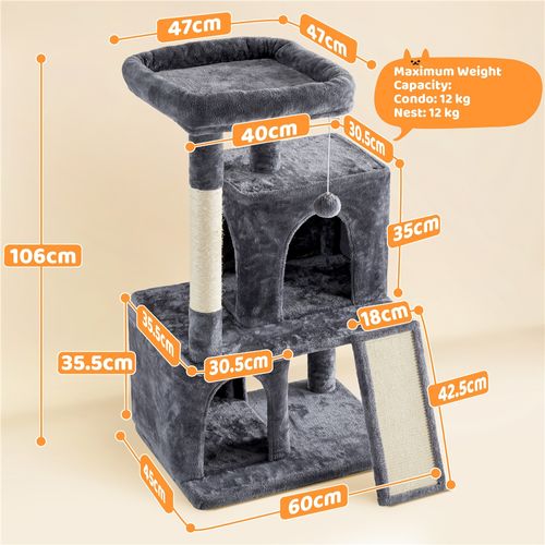 Petit Arbre à Chat En Peluche Avec Poteau En Sisal Et Planche à Griffer, Gris Foncé