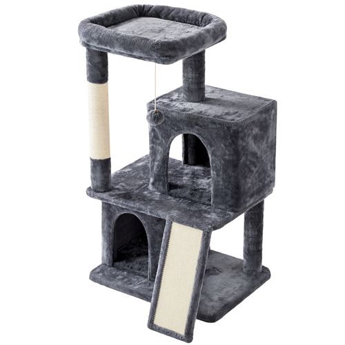 Petit Arbre à Chat En Peluche Avec Poteau En Sisal Et Planche à Griffer, Gris Foncé