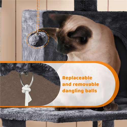 Petit Arbre à Chat En Peluche Avec Poteau En Sisal Et Planche à Griffer, Gris Foncé