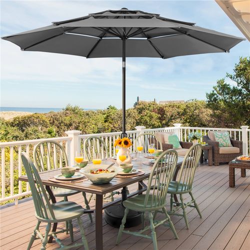 Parasol De Jardin à 3 Niveaux 8 Baleines Avec Bouton-poussoir Manivelle En Métal, Gris