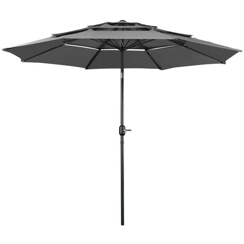 Parasol De Jardin à 3 Niveaux 8 Baleines Avec Bouton-poussoir Manivelle En Métal, Gris
