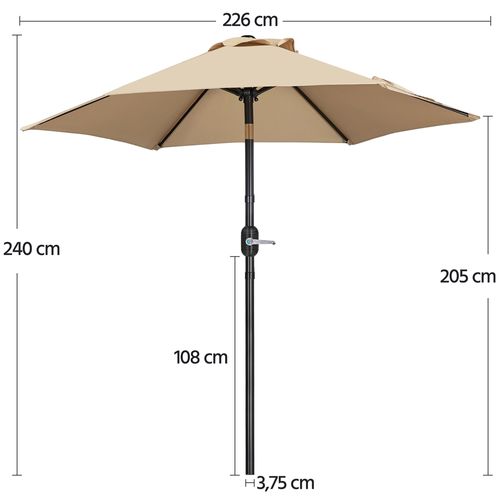 Parasol De Jardin Inclinable à 6 Baleines Parasol Balcon Avec Manivelle, Brun Clair