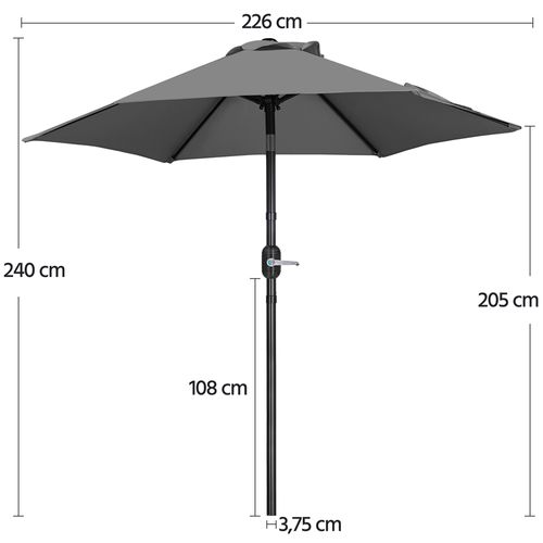 Parasol De Jardin Inclinable à 6 Baleines Parasol Balcon Avec Manivelle, Gris