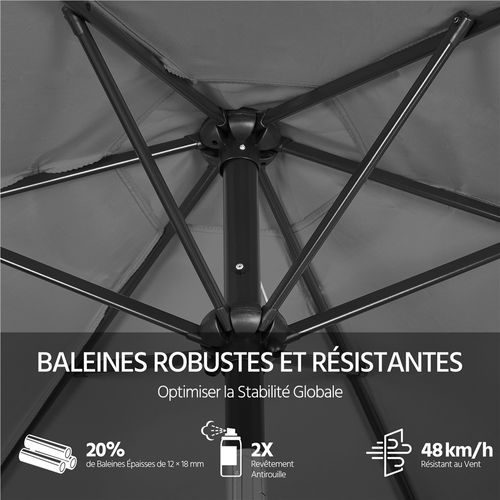 Parasol De Jardin Inclinable à 6 Baleines Parasol Balcon Avec Manivelle, Gris