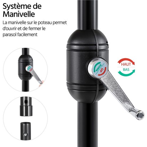 Parasol De Jardin Inclinable à 6 Baleines Parasol Balcon Avec Manivelle, Gris