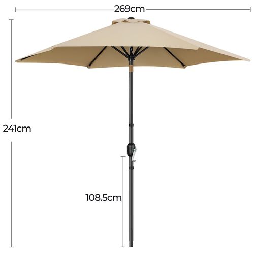 Parasol De Jardin à 6 Baleines Avec Manivelle Protection Solaire De 241 Cm De Haut, Brun Clair