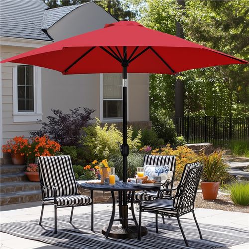 Parasol De Jardin à 6 Baleines Avec Manivelle Protection Solaire De 241 Cm De Haut, Rouge