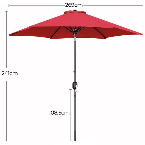 Parasol De Jardin à 6 Baleines Avec Manivelle Protection Solaire De 241 Cm De Haut, Rouge