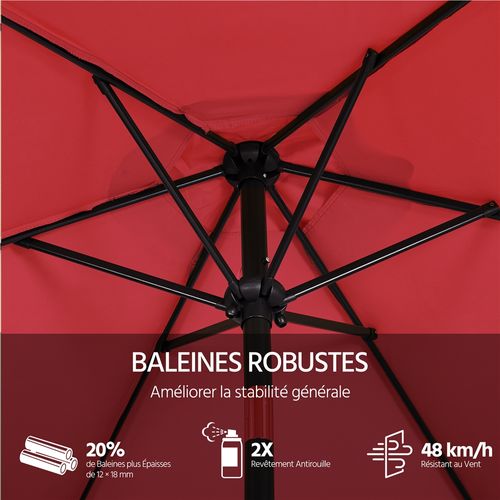 Parasol De Jardin à 6 Baleines Avec Manivelle Protection Solaire De 241 Cm De Haut, Rouge