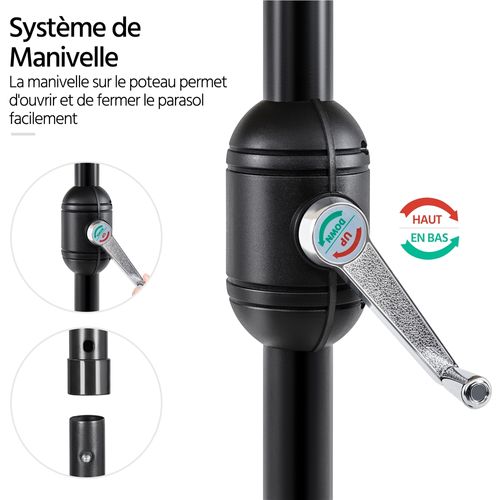 Parasol De Jardin à 6 Baleines Avec Manivelle Protection Solaire De 241 Cm De Haut, Rouge