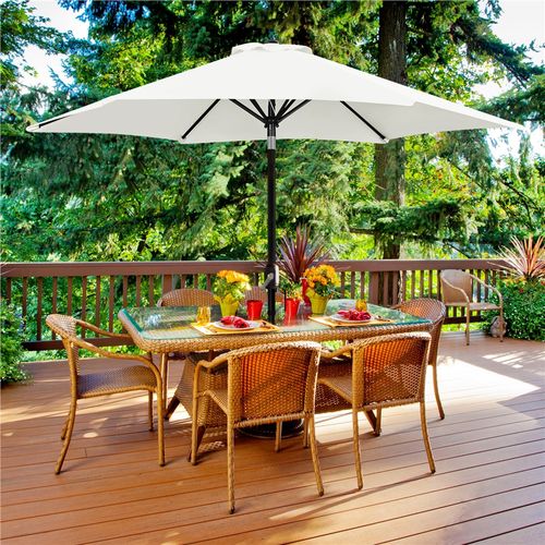 Parasol De Jardin à 6 Baleines Avec Manivelle Protection Solaire De 241 Cm De Haut, Crème