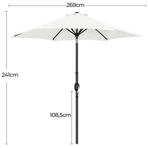 Parasol De Jardin à 6 Baleines Avec Manivelle Protection Solaire De 241 Cm De Haut, Crème