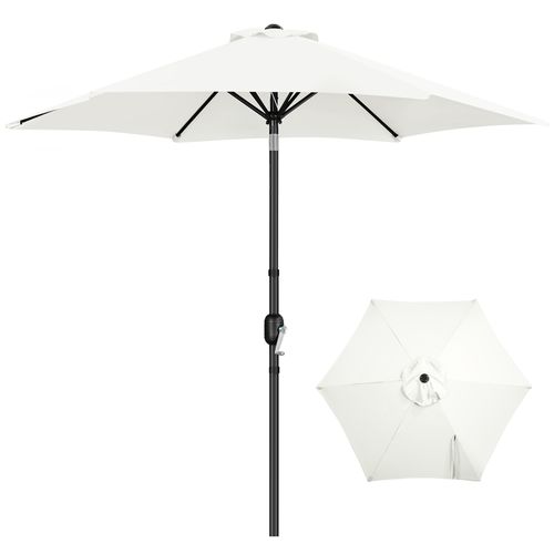 Parasol De Jardin à 6 Baleines Avec Manivelle Protection Solaire De 241 Cm De Haut, Crème