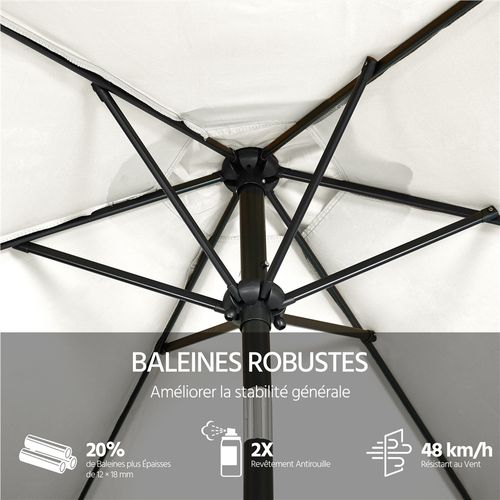 Parasol De Jardin à 6 Baleines Avec Manivelle Protection Solaire De 241 Cm De Haut, Crème