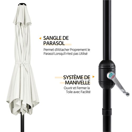 Parasol De Jardin à 6 Baleines Avec Manivelle Protection Solaire De 241 Cm De Haut, Crème