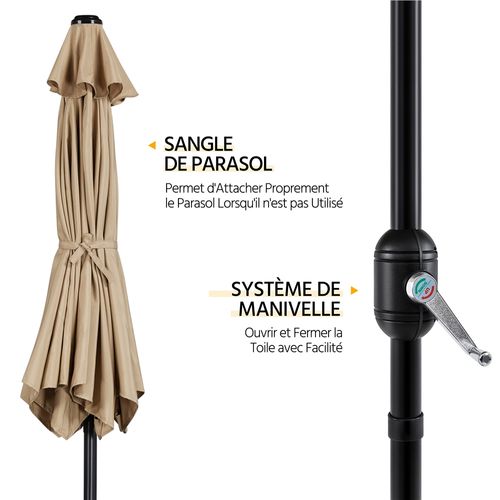 Parasol De Jardin Inclinable à 6 Baleines Parasol Balcon Avec Manivelle, Brun Clair