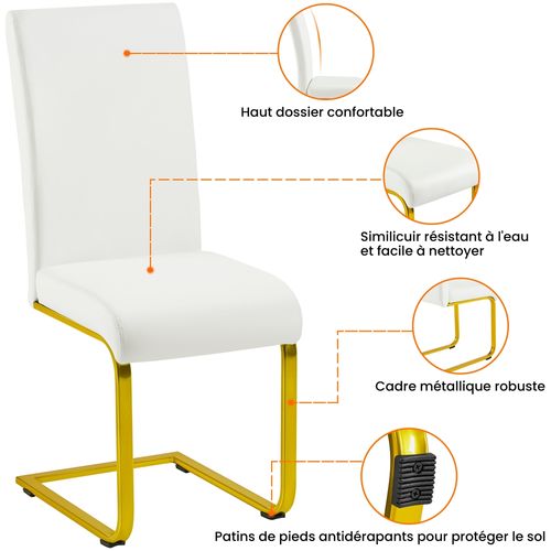 Lot De 4 Chaises De Salle à Manger En Similicuir Avec Pieds Métalliques En U, Blanc