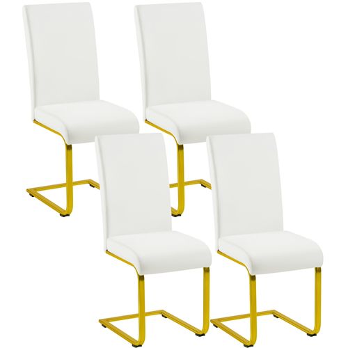 Lot De 4 Chaises De Salle à Manger En Similicuir Avec Pieds Métalliques En U, Blanc