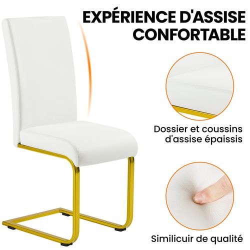 Lot De 4 Chaises De Salle à Manger En Similicuir Avec Pieds Métalliques En U, Blanc