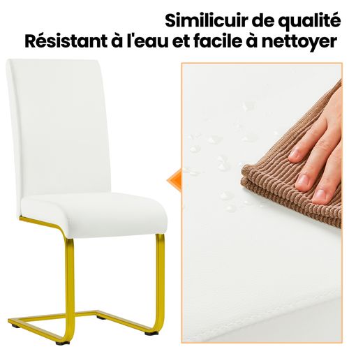Lot De 4 Chaises De Salle à Manger En Similicuir Avec Pieds Métalliques En U, Blanc