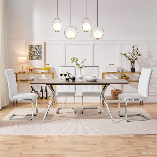 Lot De 4 Chaises De Salle à Manger Moderne En Similicuir Avec Pieds Métalliques En U, Blanc