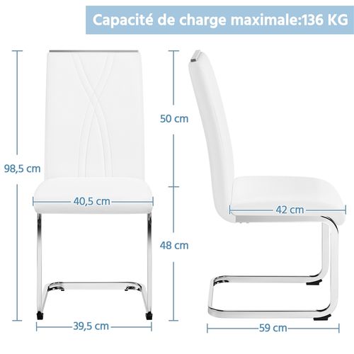 Lot De 4 Chaises De Salle à Manger Moderne En Similicuir Avec Pieds Métalliques En U, Blanc