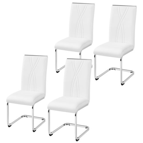 Lot De 4 Chaises De Salle à Manger Moderne En Similicuir Avec Pieds Métalliques En U, Blanc