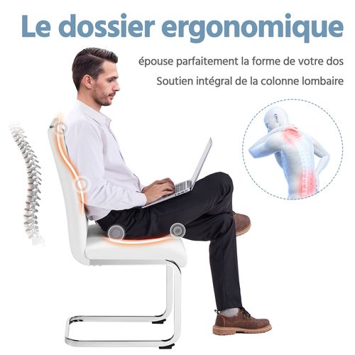 Lot De 6 Chaises De Salle à Manger Moderne En Similicuir Avec Pieds Métalliques En U, Blanc