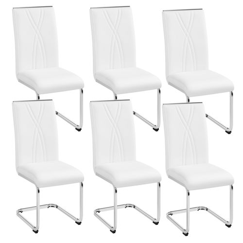 Lot De 6 Chaises De Salle à Manger Moderne En Similicuir Avec Pieds Métalliques En U, Blanc